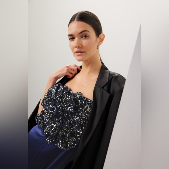 Badgley Mischka Sequin Navy Jumpsuit. NWOT! - Picture 5 of 5